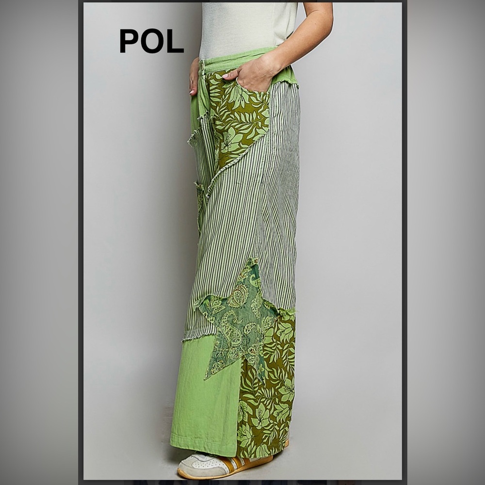 Pol Green Patchwork Wide Leg Pants - image 4